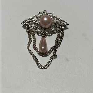 Elegant Silver and Pink Brooch